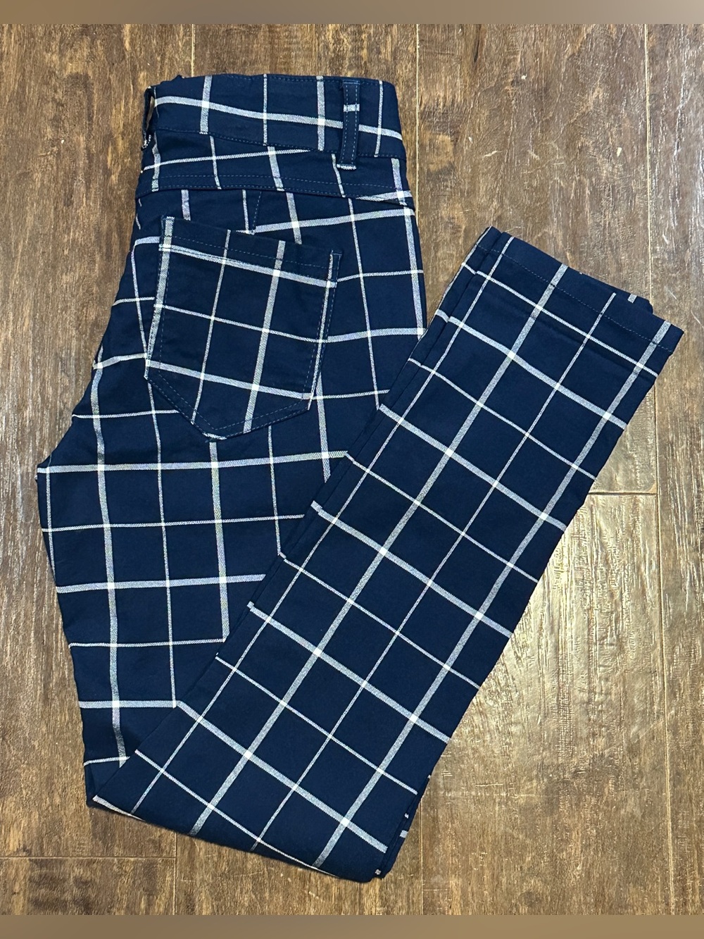 Sabrina Lauren Blue White Windowpane Plaid Ankle Pants Women’s 8